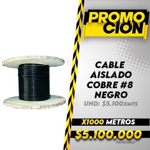 Cable Aislado Cobre N8 Negro X1000 Metros