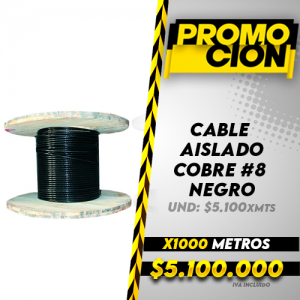 Cable Aislado Cobre N8 Negro X1000 Metros