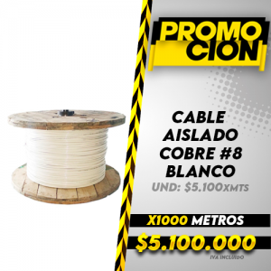 Cable Aislado Cobre N8 Blanco X1000 Metros