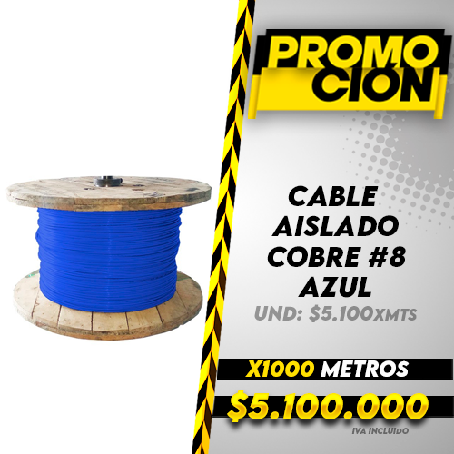 Cable Aislado Cobre N8 Azul X1000 Metros