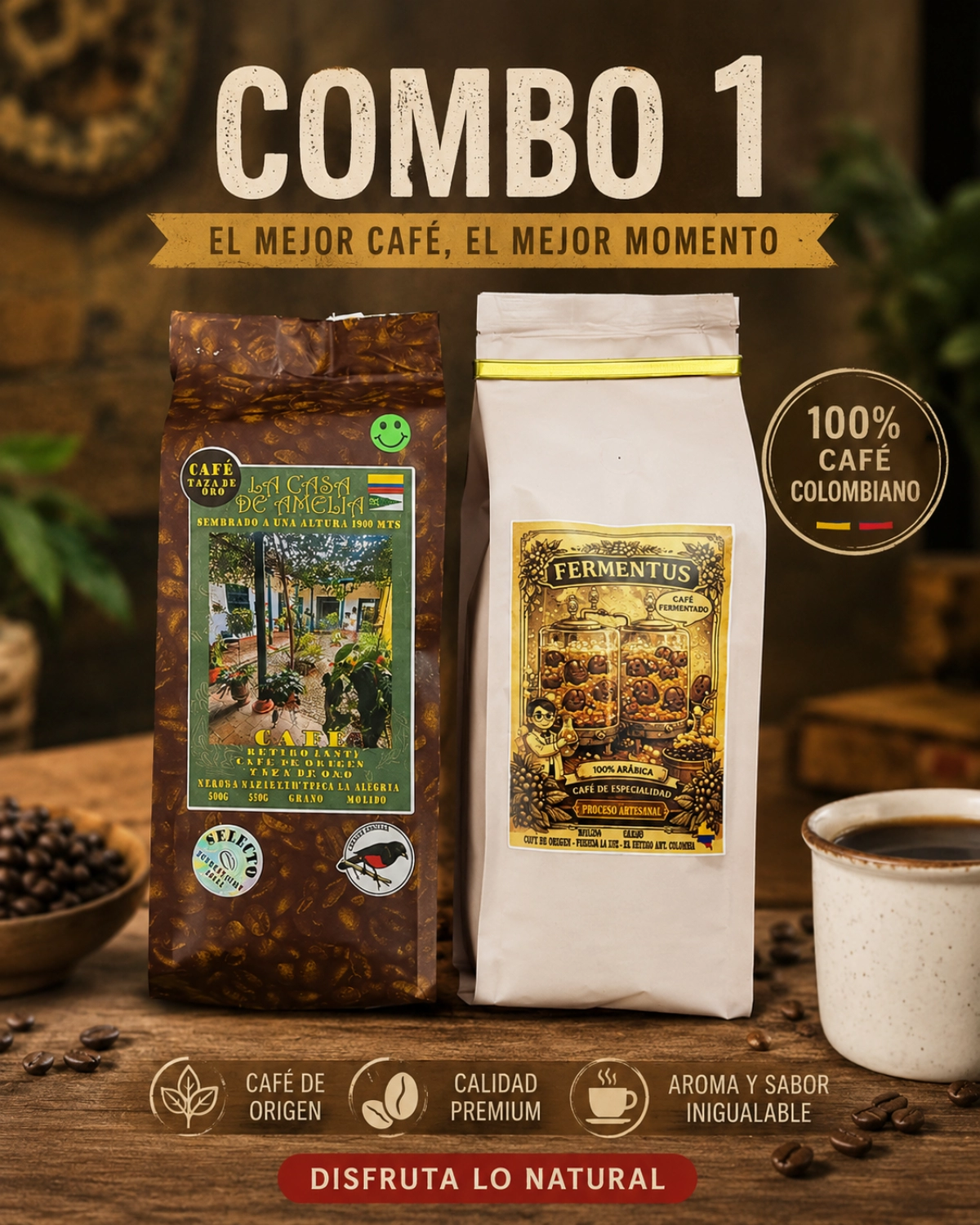 COMBO 1.  Cafe taza de oro + fermentus