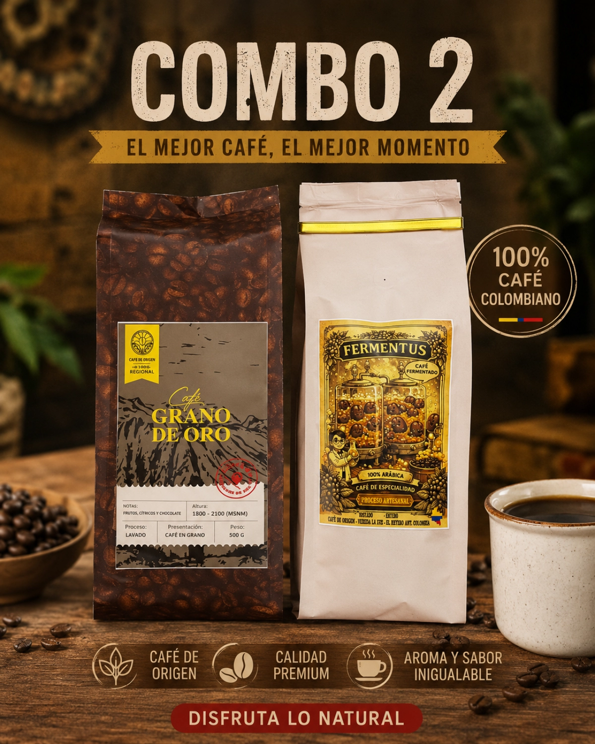 Combo 2.   Cafe Grano de oro + Fermentus